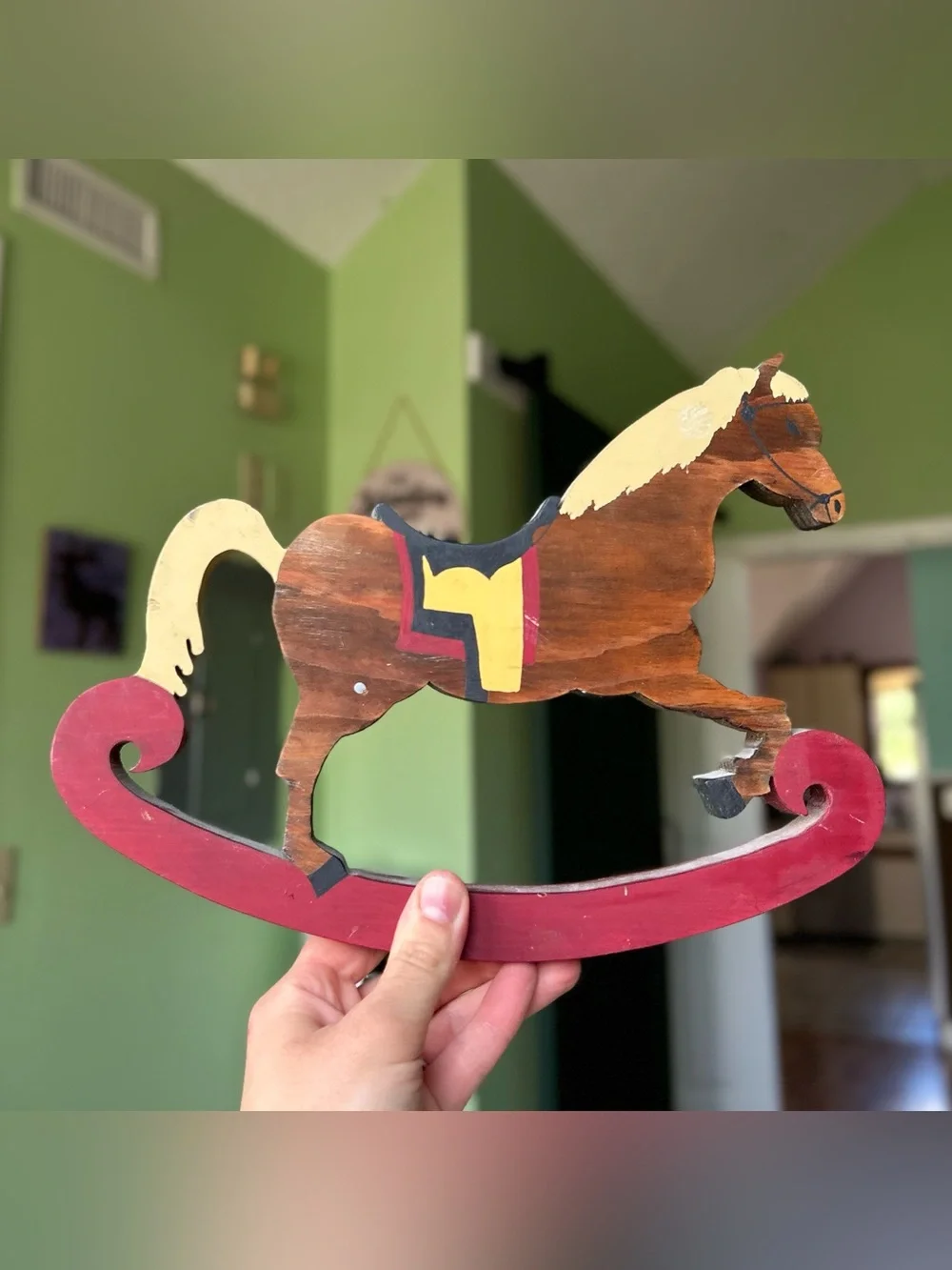 VTG Wooden Rocking Horse Cottagecore Standing Home Decor